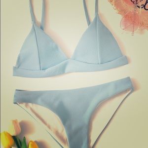 Seam Detail Triangle Bikini Set Baby Blue Medium